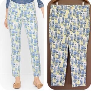 Talbots READ hemmed Slim Ankle Jeans Watercolor Vases Print 14 inseam 25